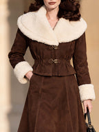 Vintage Faux Suede Shearling Trim Jacket