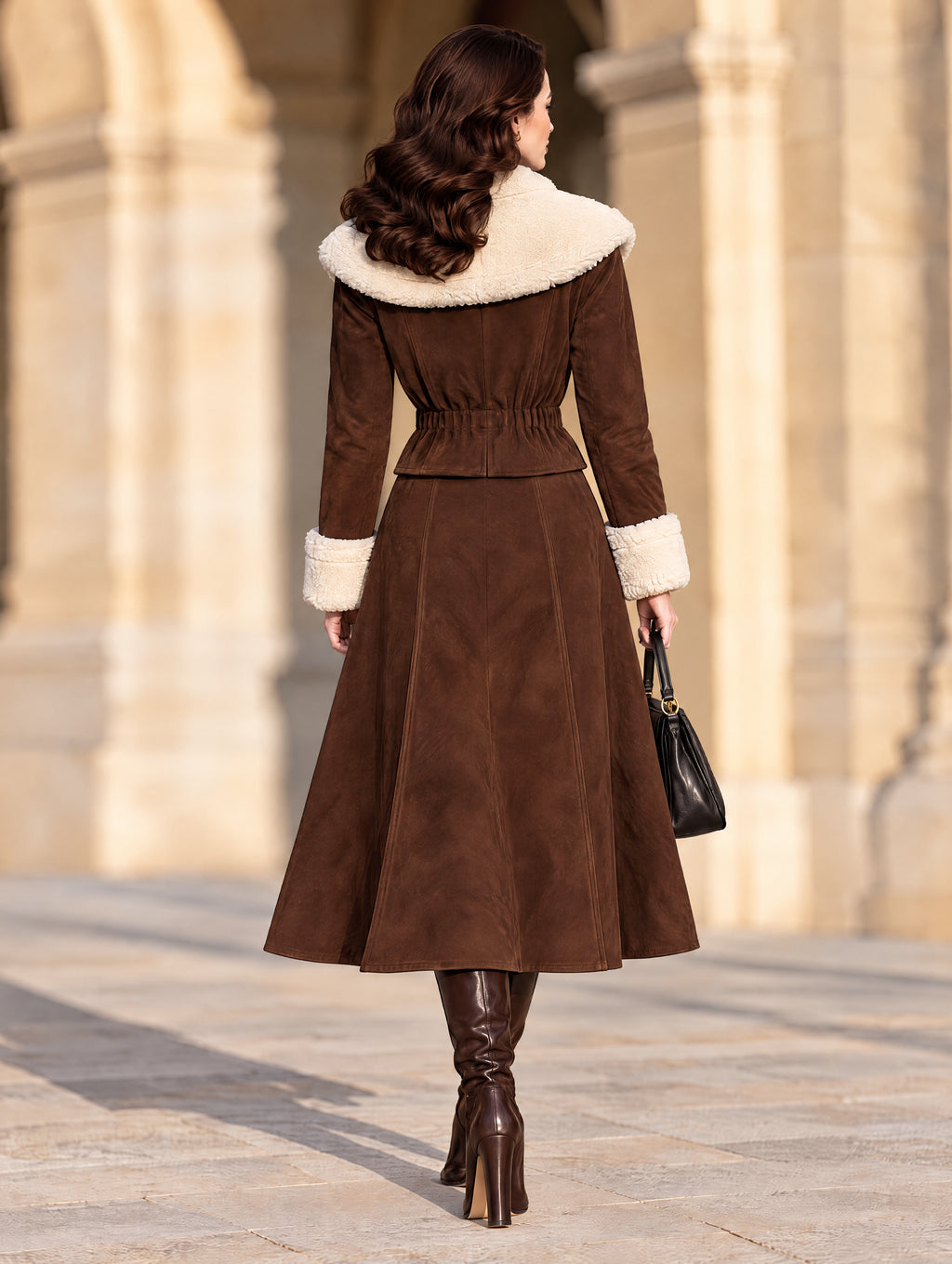 Vintage Faux Suede Midi A-Line Skirt