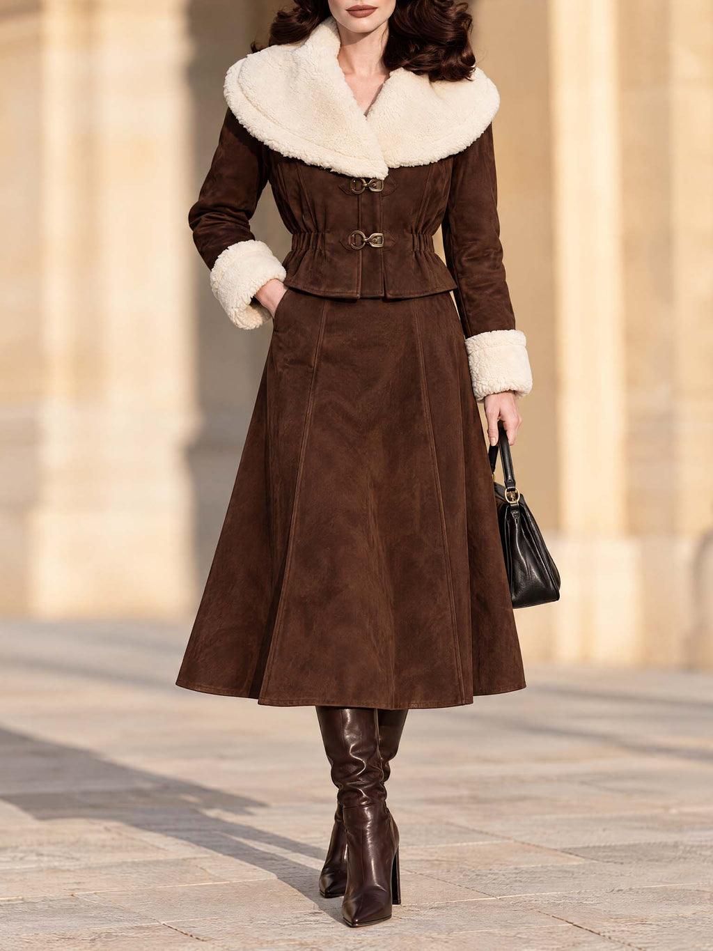 Vintage Faux Suede Midi A-Line Skirt