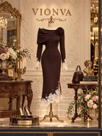 Vintage Floral Appliqué Lace Midi Dress