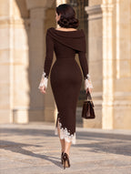 Vintage Floral Appliqué Lace Midi Dress