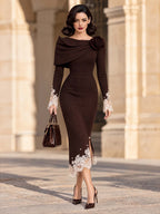 Vintage Floral Appliqué Lace Midi Dress
