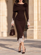Vintage Floral Appliqué Lace Midi Dress