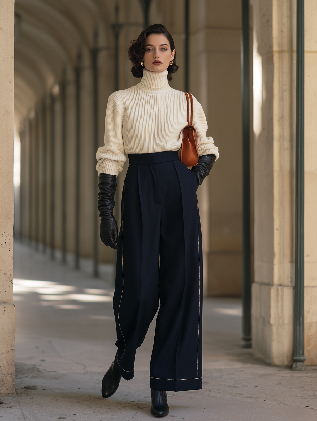 Women's High-Waisted Stitched Detail Pants