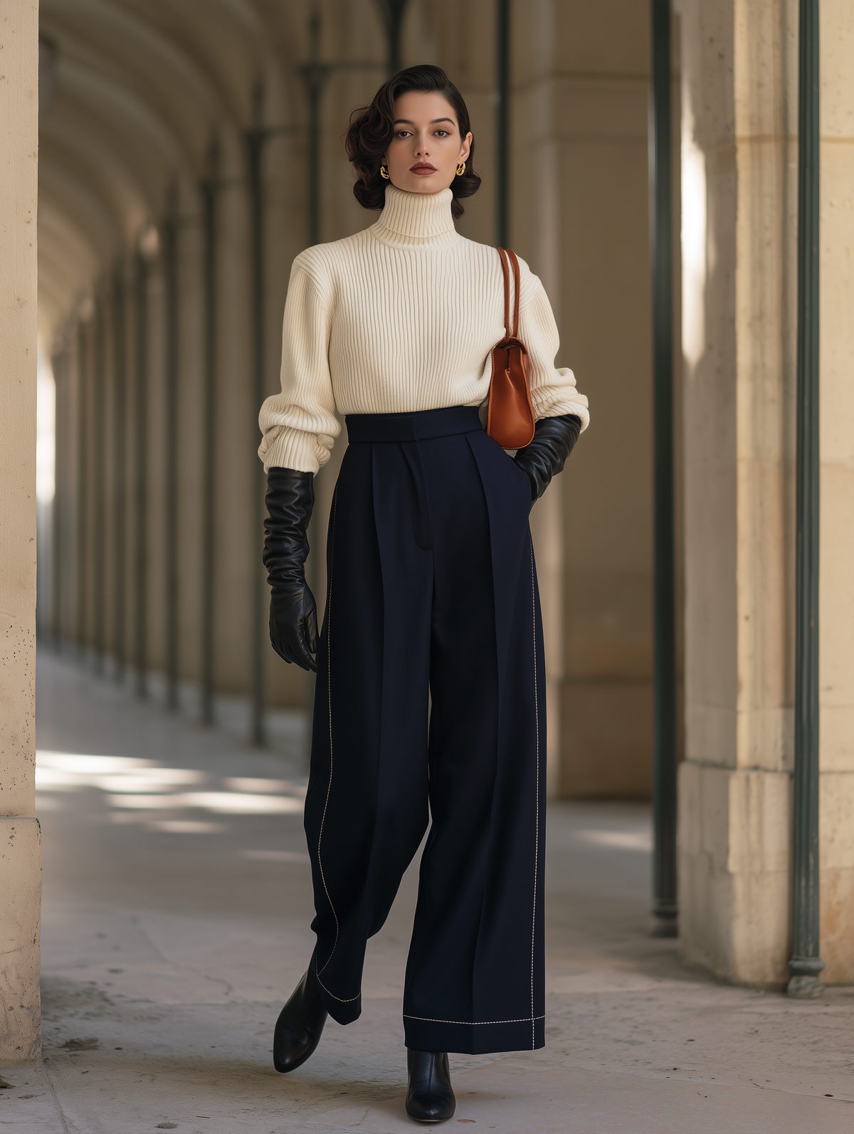 Women's High-Waisted Stitched Detail Pants