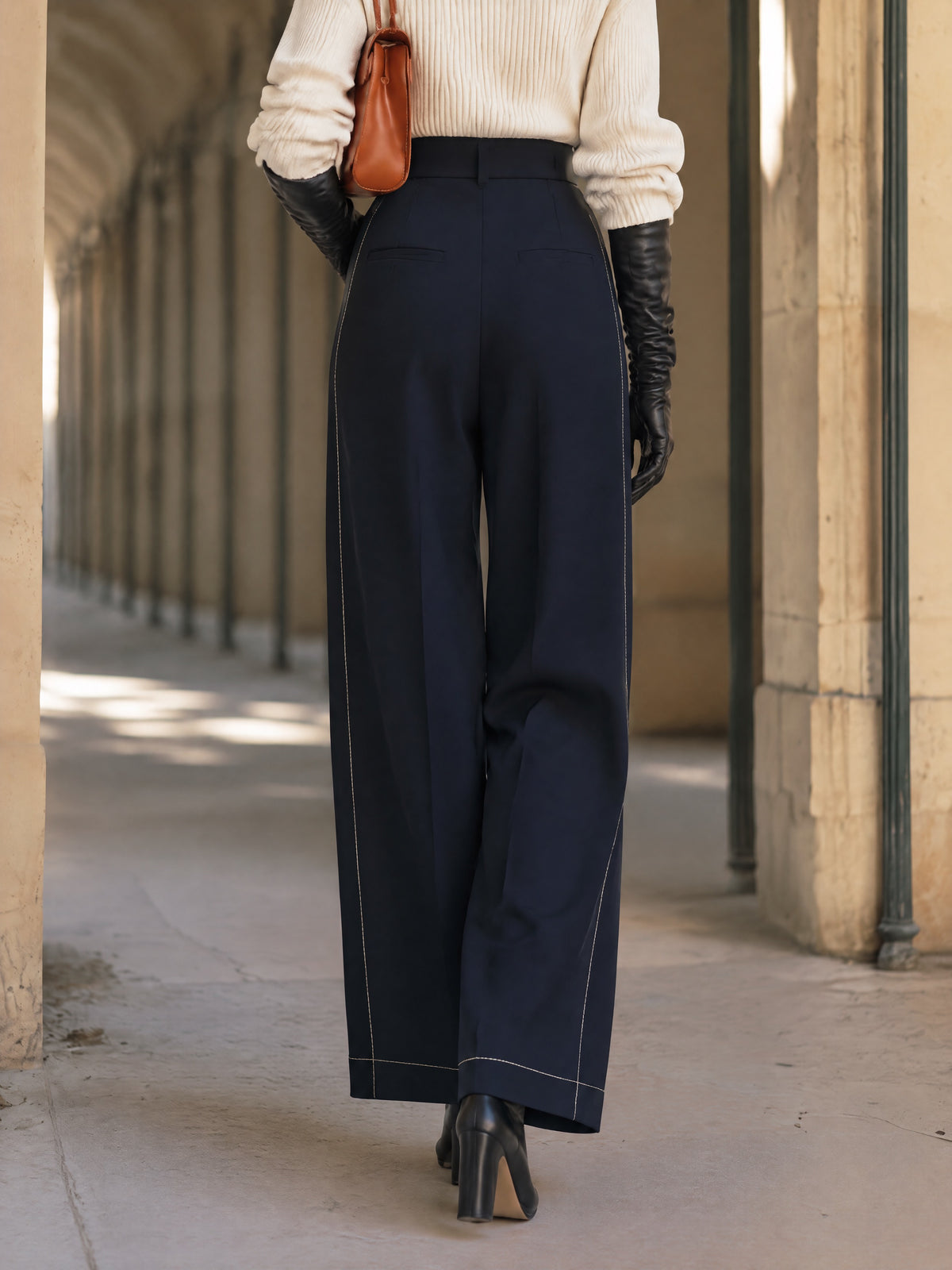 Women's High-Waisted Stitched Detail Pants