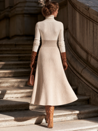 Diagonal Brown Stripe Panel Ribbed Knit Midi Sweater Dress