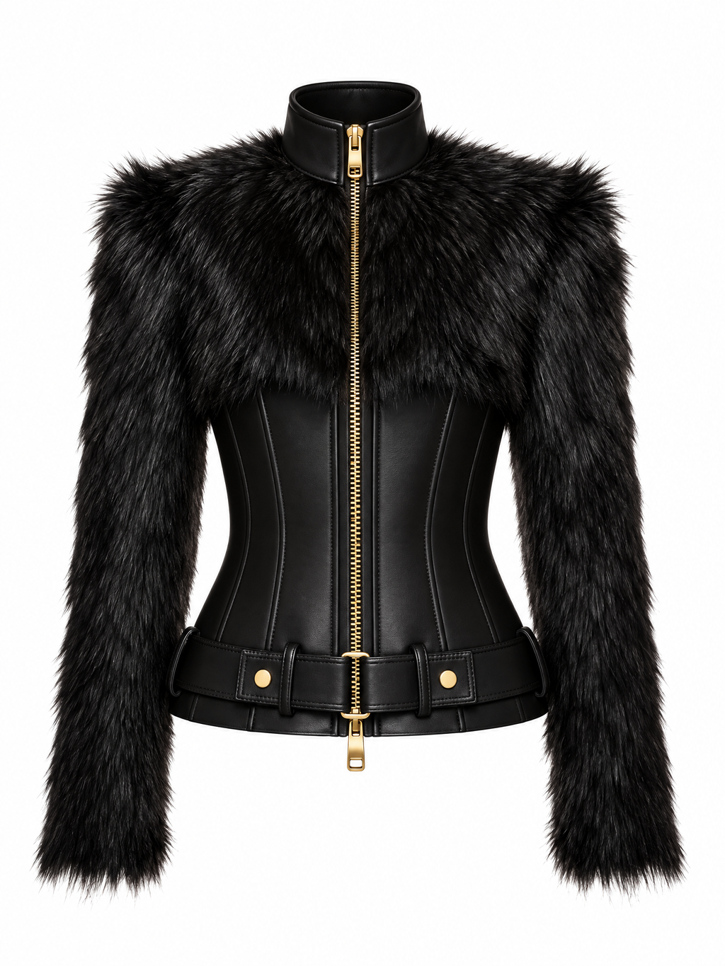 Vintage Faux Fur PU Leather Slim Fit Zip Jacket