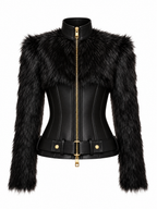 Vintage Faux Fur PU Leather Slim Fit Zip Jacket
