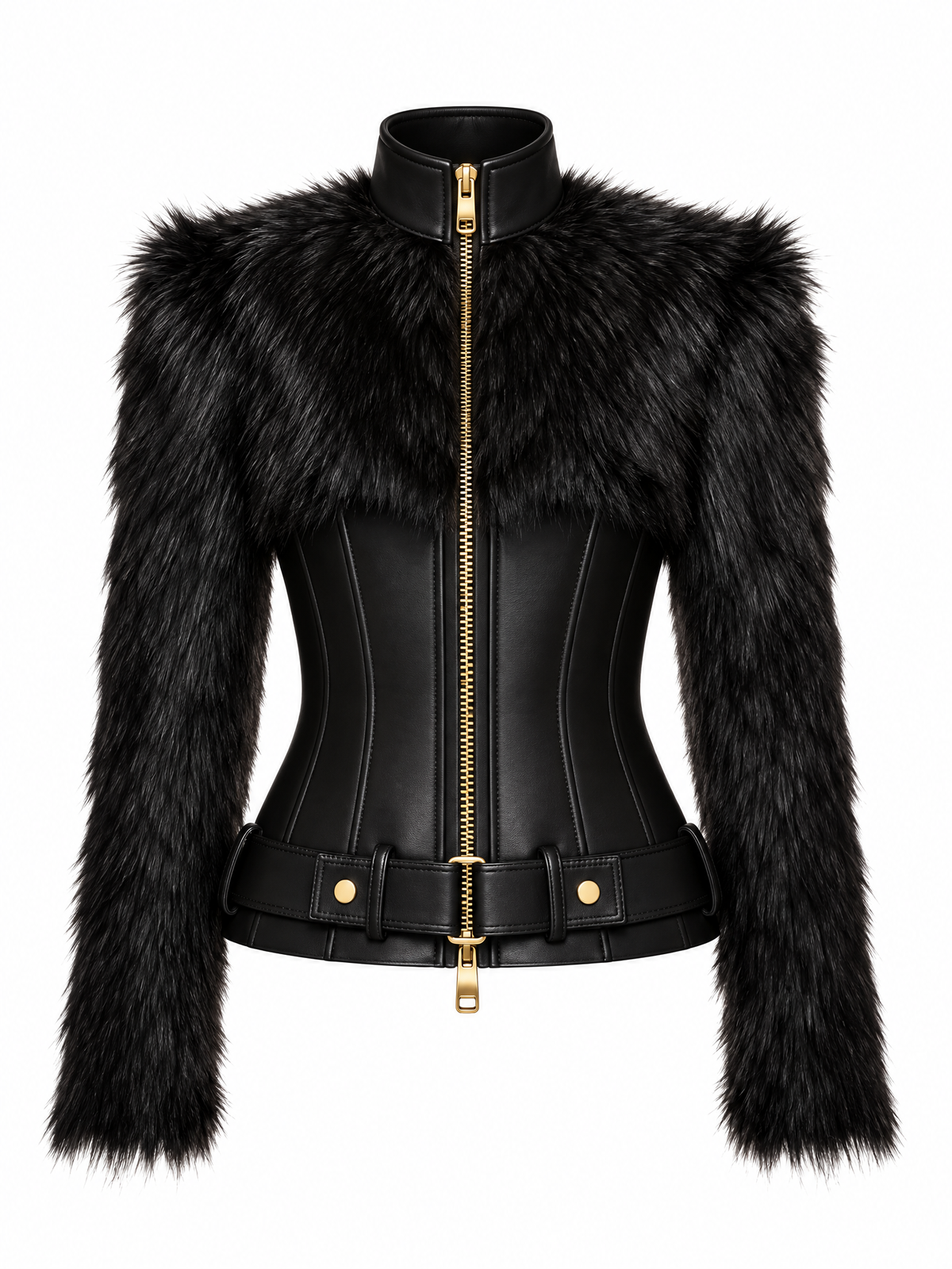 Vintage Faux Fur PU Leather Slim Fit Zip Jacket