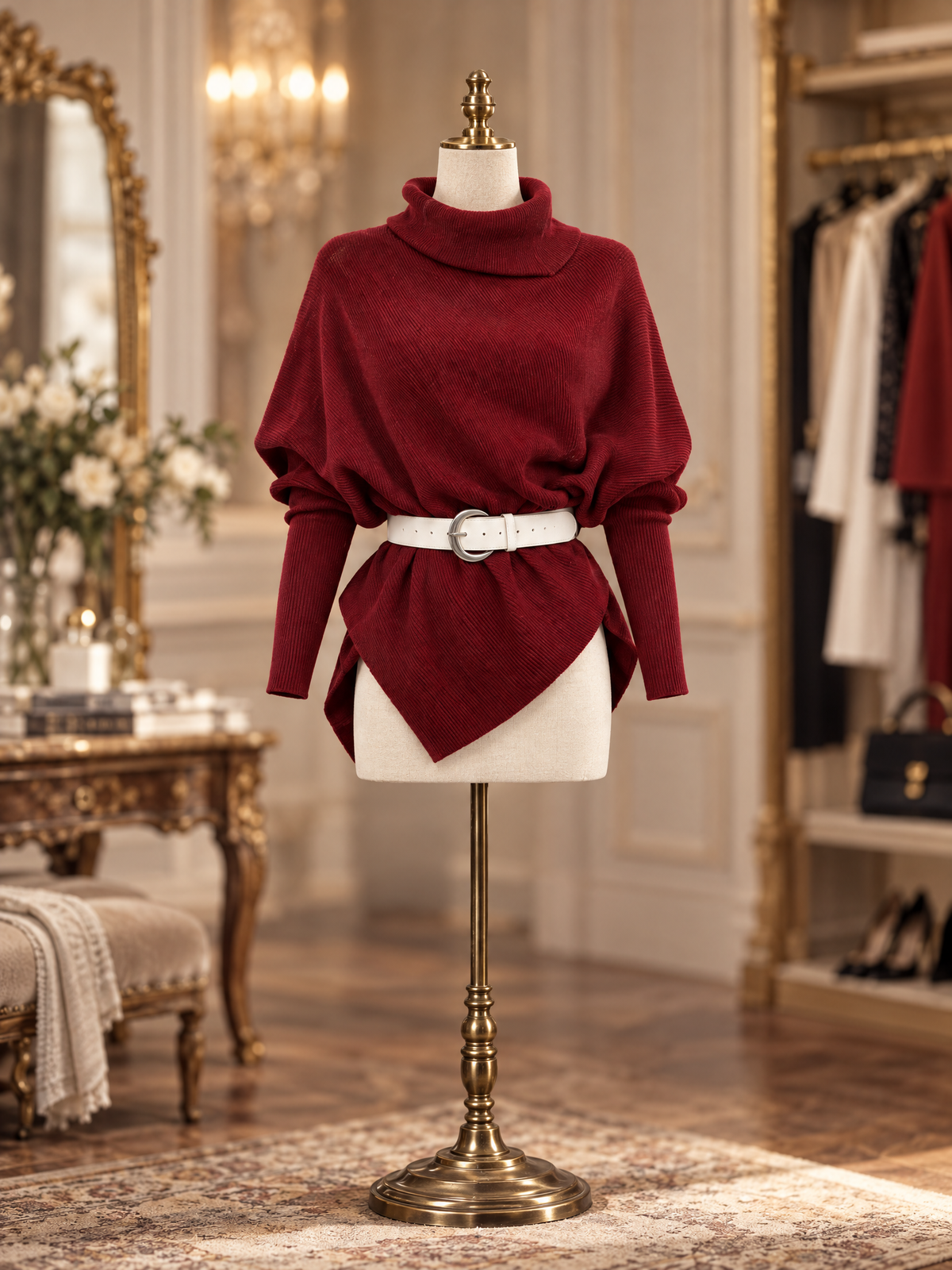 Vintage Cowl Neck Asymmetric Hem Knit Top
