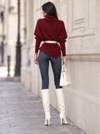 Vintage Cowl Neck Asymmetric Hem Knit Top