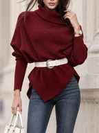 Vintage Cowl Neck Asymmetric Hem Knit Top