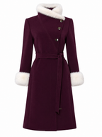 Vintage Wool Blend Faux Fur Trim Belted Coat