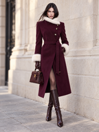 Vintage Wool Blend Faux Fur Trim Belted Coat