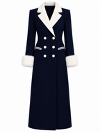 Vintage Wool Blend Faux Fur Cuff Lapel Long Coat