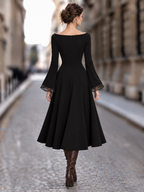 Vintage Tulle Spliced Off-the-Shoulder Swing Midi Dress