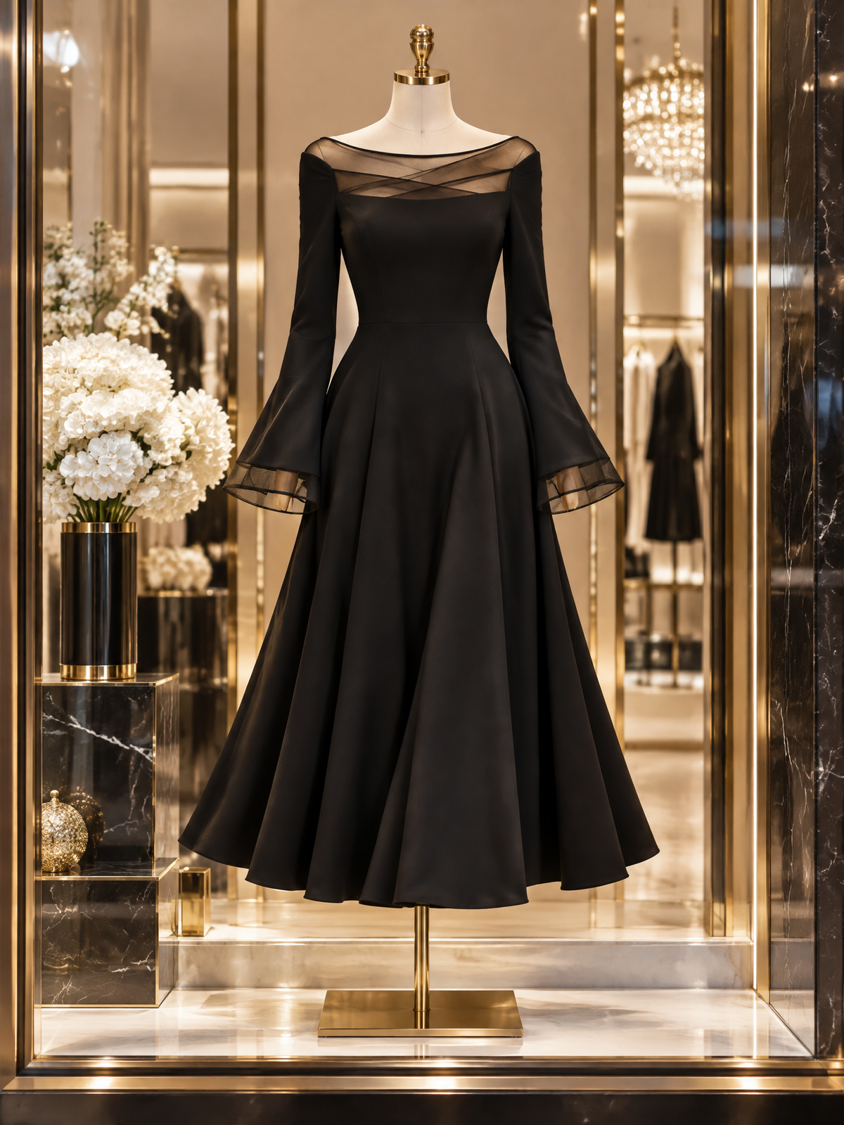 Vintage Tulle Spliced Off-the-Shoulder Swing Midi Dress