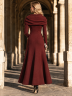 Vintage Ruched Square Neck Leg-of-Mutton Sleeve Sequin Spliced Maxi Dress