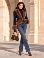 Vintage Faux Fur Trim Fitted Wool Short Jacket