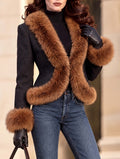 Vintage Faux Fur Trim Fitted Wool Short Jacket