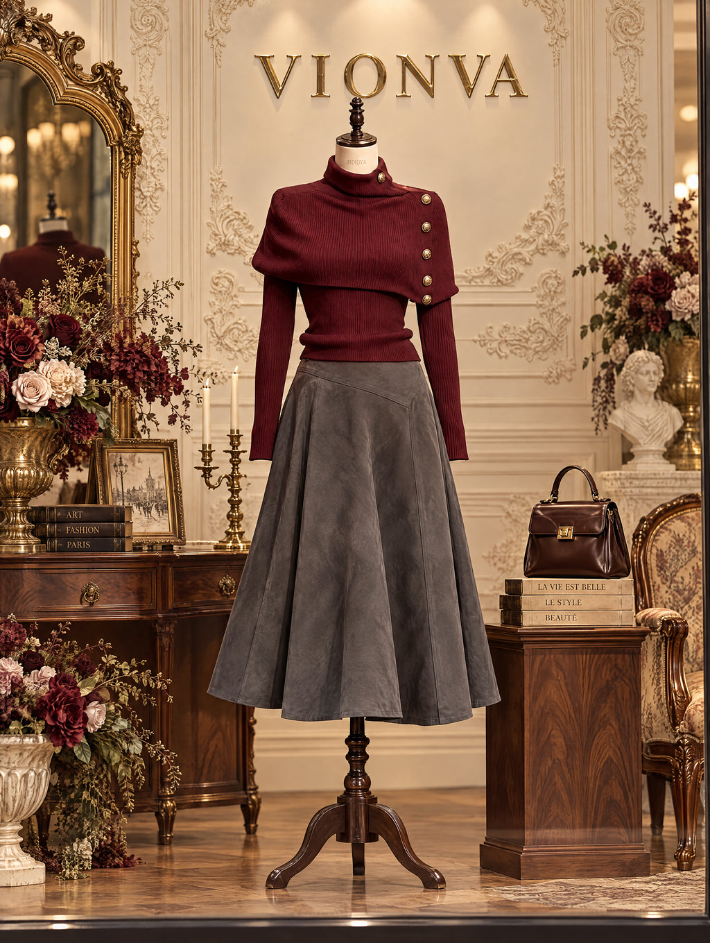 Vintage Suede Midi A-Line Skirt