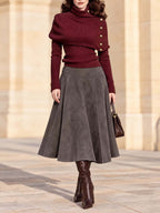 Vintage Suede Midi A-Line Skirt