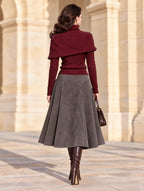Vintage Suede Midi A-Line Skirt