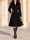 Vintage Faux Fur Collar Ribbed Knit Midi Dress