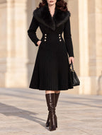 Vintage Faux Fur Collar Ribbed Knit Midi Dress
