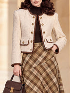 Vintage Fringe Trim Tweed Cropped Jacket