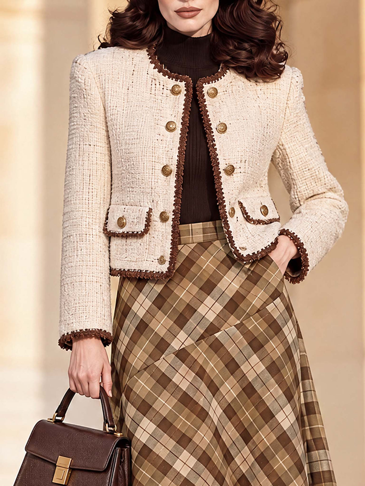 Vintage Fringe Trim Tweed Cropped Jacket