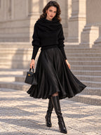 Vintage Black Cowl Neck Sweater Satin Dress Set