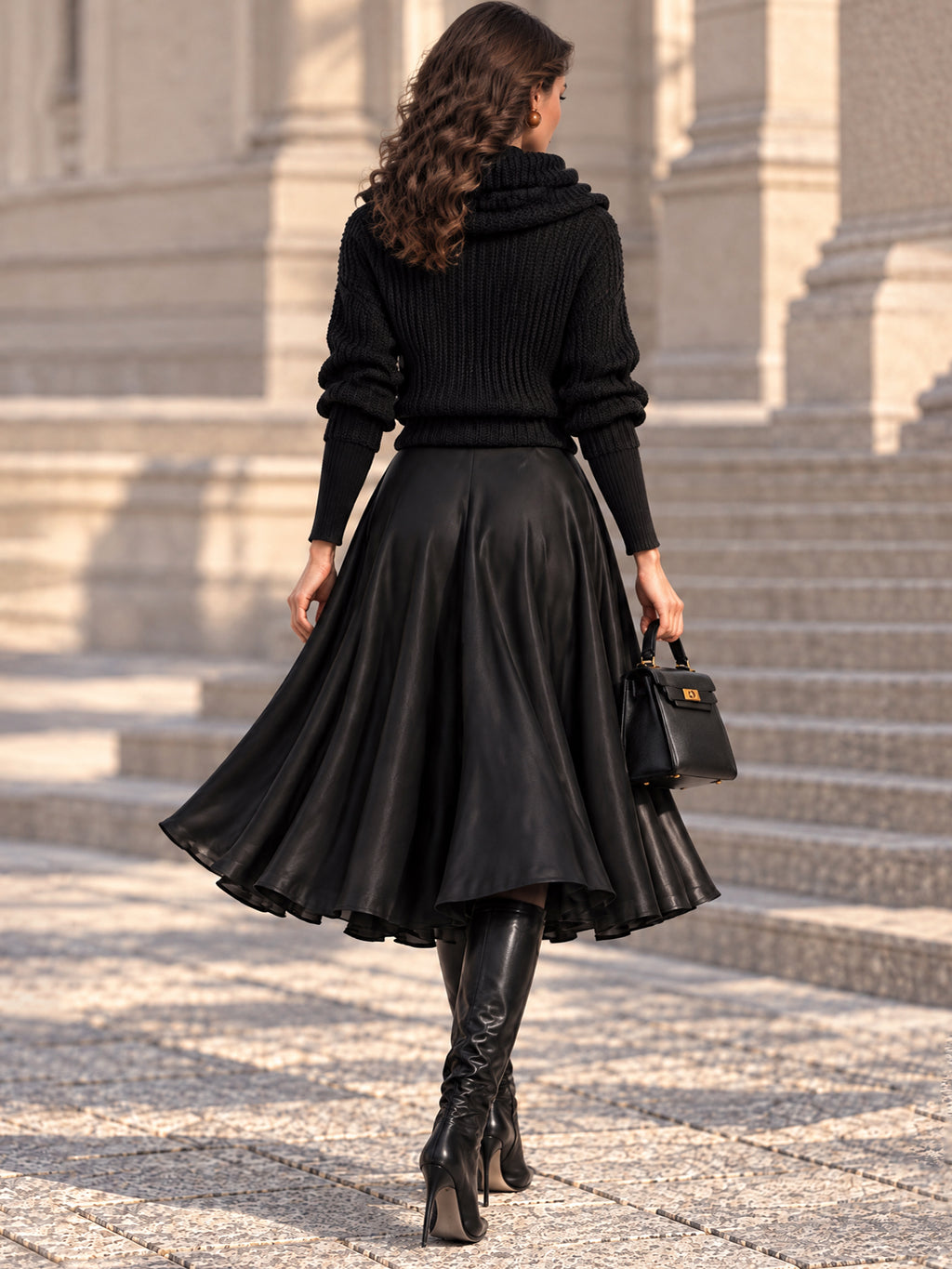 Vintage Black Cowl Neck Sweater Satin Dress Set