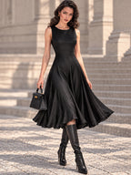 Vintage Black Cowl Neck Sweater Satin Dress Set