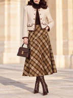 Vintage Plaid Midi A-line Skirt