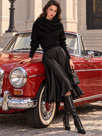 Vintage Black Cowl Neck Sweater Satin Dress Set