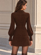 Vintage Brown Faux Suede Zip Front Mini Dress