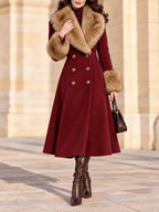Vintage Burgundy Faux Fur Collar Maxi Wool Coat