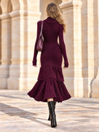 Vintage Cowl Neck Knit Mermaid Midi Dress In Grape Purple