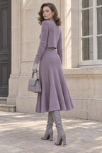 Vintage Elegant Halter Rib Knit Two Piece Midi Dress