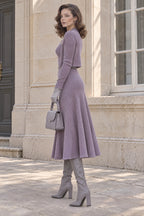 Vintage Elegant Halter Rib Knit Two Piece Midi Dress