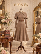 Vintage Ribbed Knit Cape & Dress Set