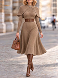 Vintage Ribbed Knit Cape & Dress Set