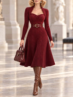 Vintage Cable Knit Sweetheart Midi Dress