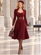 Vintage Cable Knit Sweetheart Midi Dress