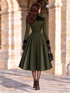 Vintage Velvet Collar Wool Blend Midi Dress
