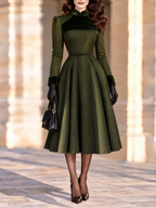 Vintage Velvet Collar Wool Blend Midi Dress