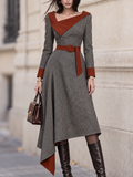 Vintage Tweed Rust Trim Long Sleeve Irregular Hem Dress