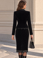 Vintage Black Velvet Blazer Skirt Set
